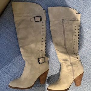 Cream colored studded boots